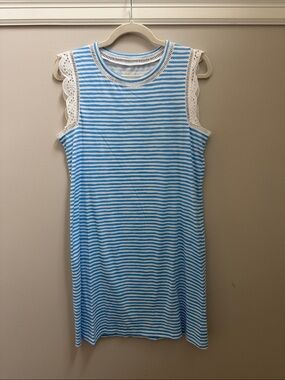 Lilly Pulitzer Sky Blue & White Striped Lace-Trim Tank Dress Sz Small